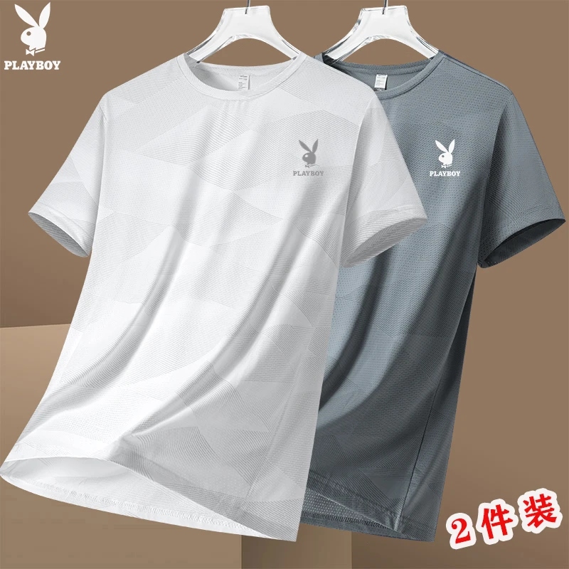 花花公子男士冰丝速干短袖t恤夏季透气薄款大码体恤宽松ins衣服潮