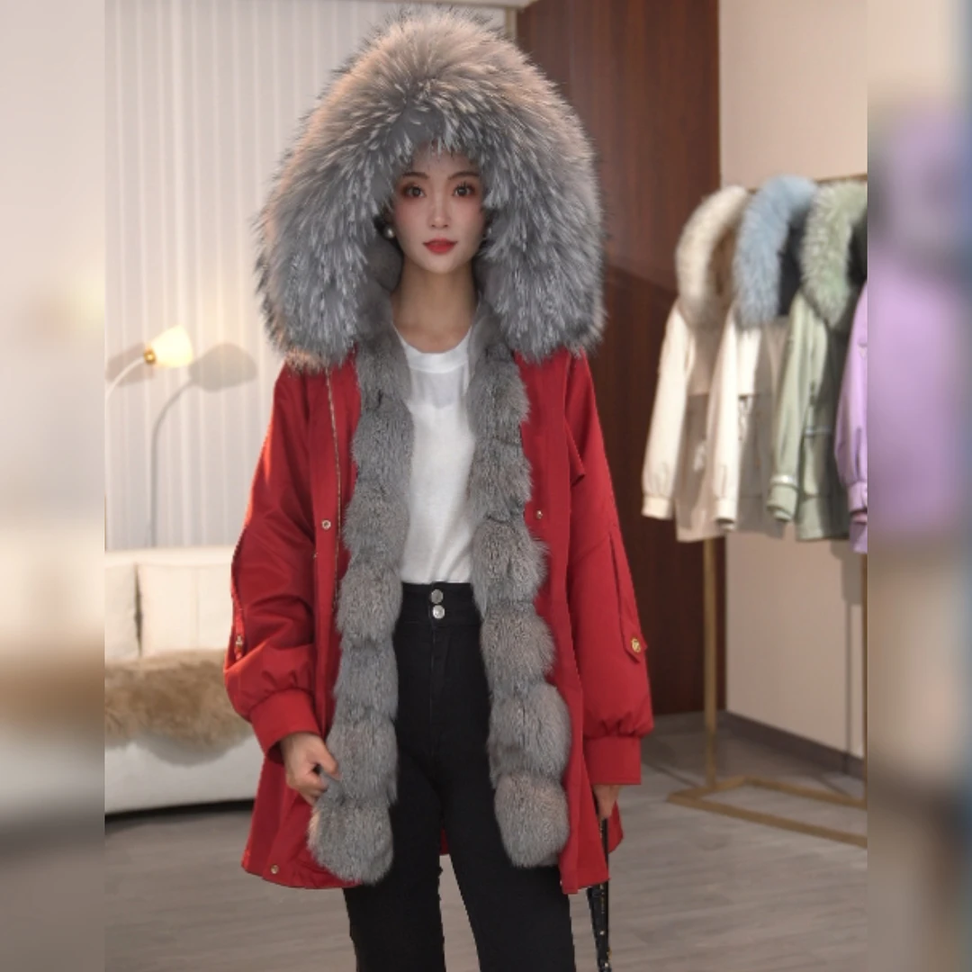 【缪思女神狐狸毛】加厚女士可拆卸内胆冬季大貉子毛领派克服现货