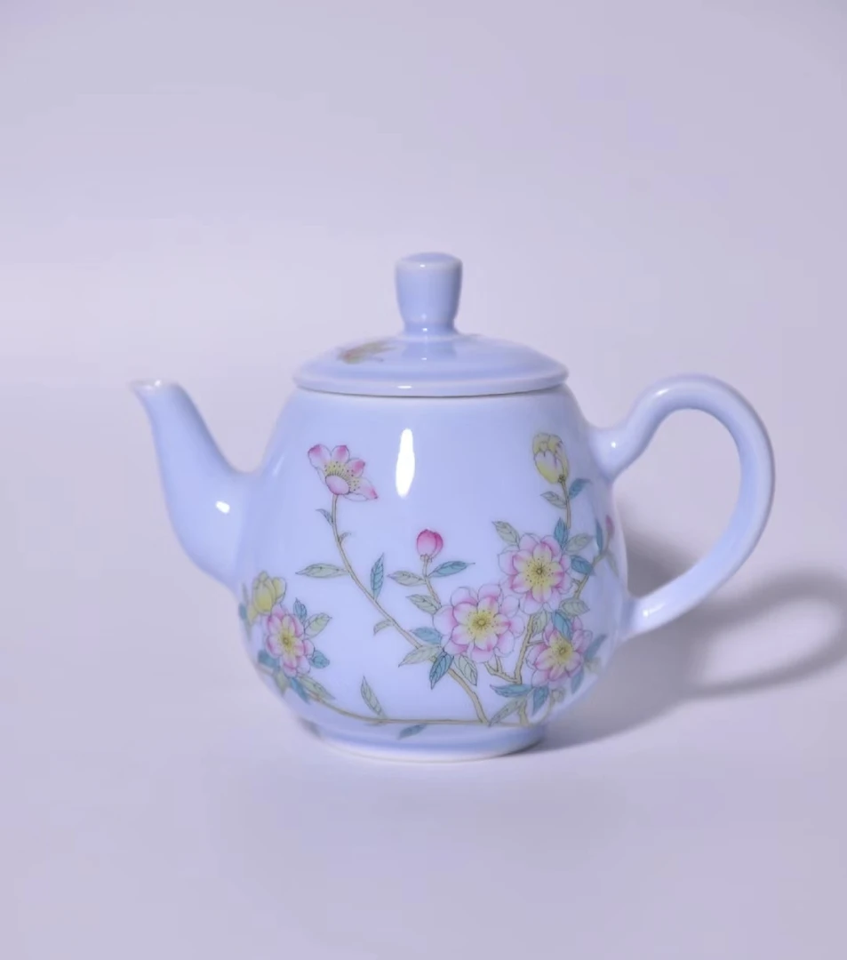 清河茶集 浅灰蓝加彩玉泥壶 景德镇手工高温颜色釉壶日常家壶