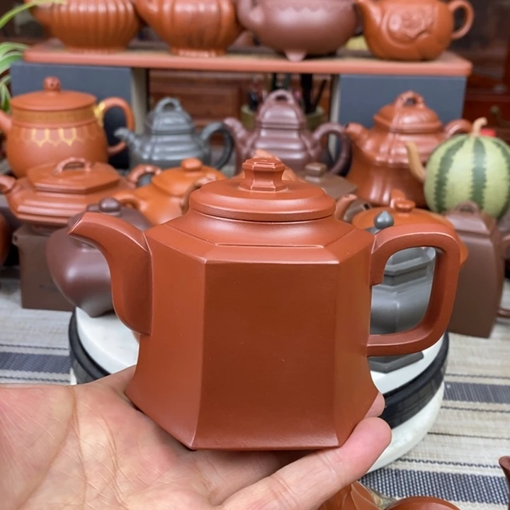 紫砂茶壶六方宫灯220cc原矿朱泥新年特惠价