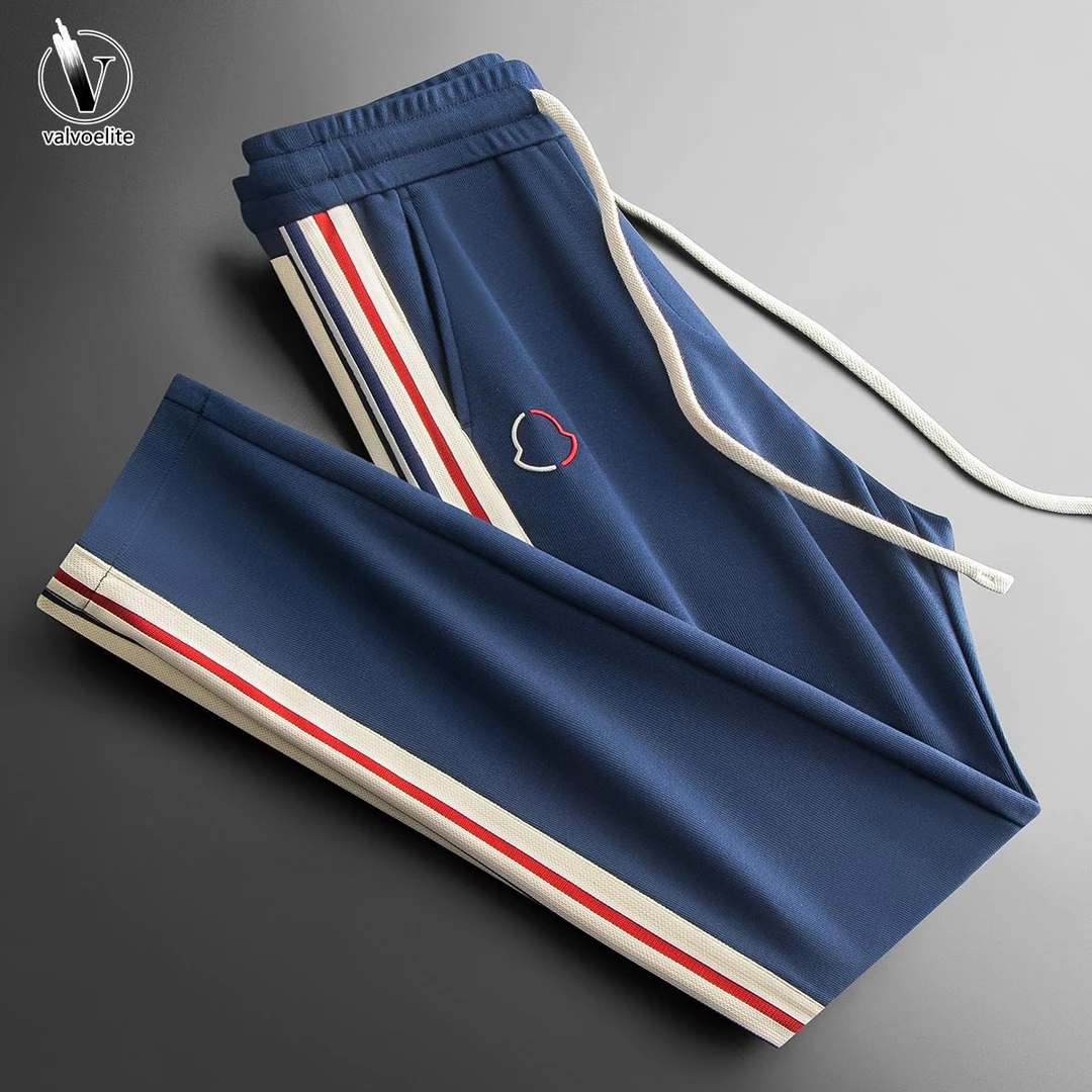 VALVOELITE夏季时尚潮流撞色织带刺绣百搭裤男士直筒运动休闲卫裤