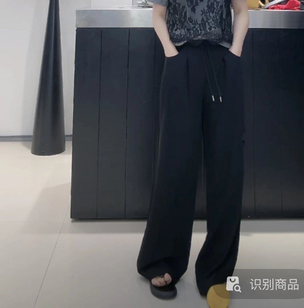 新款休闲垂感侧边破洞阔腿裤