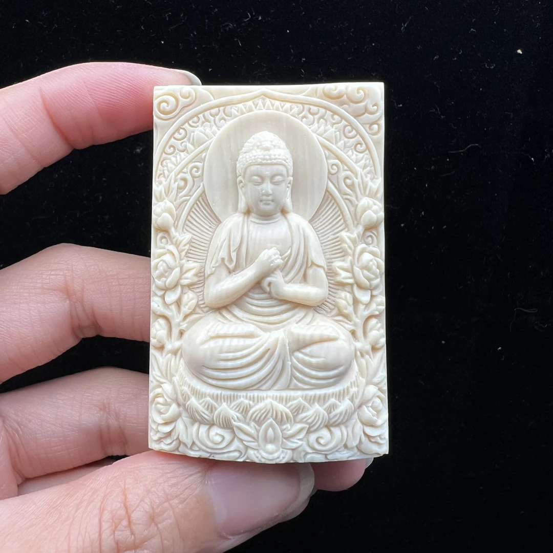 K9304天然猛犸牙 雕刻阿弥陀佛 34*55*17mm支持鉴定 假一罚四