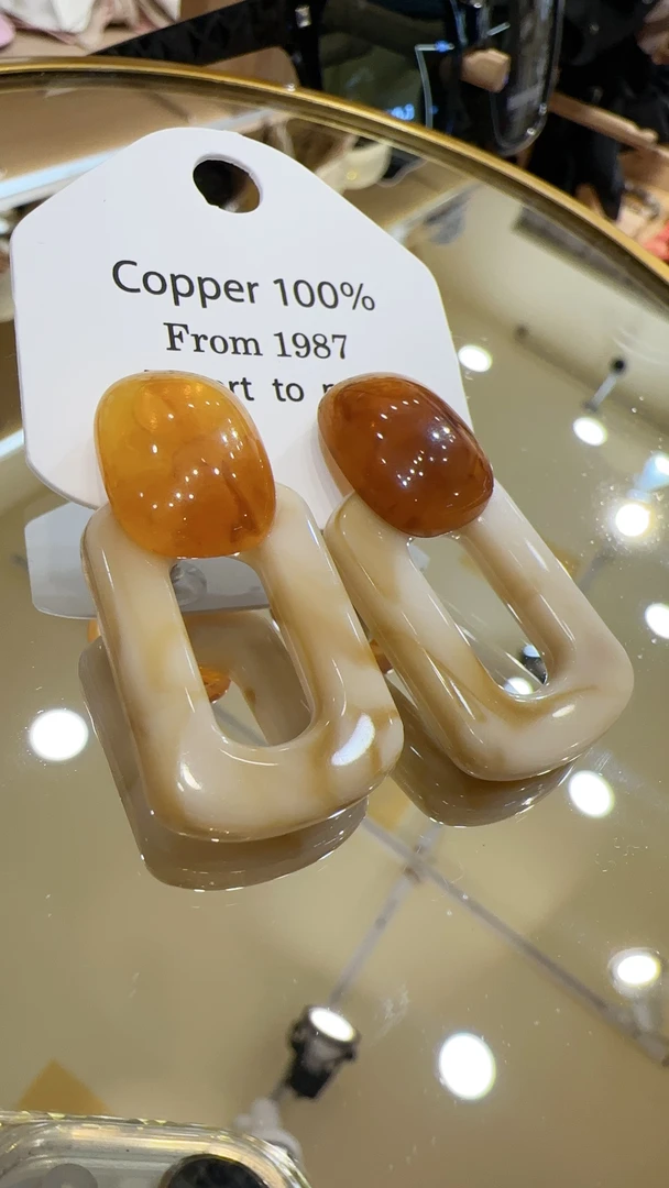 非金属树脂耳饰 新款小众设计感气质复古撞色方形几何耳钉女耳饰