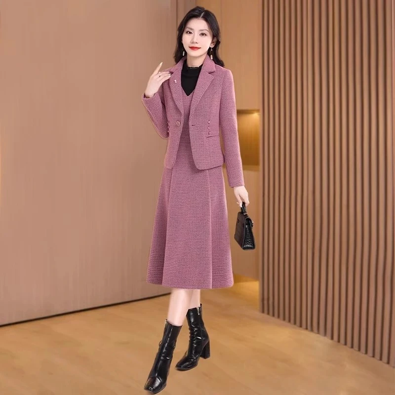 【可蓓儿】小香风时尚洋气毛呢连衣裙女2025新款秋冬轻奢高端妈妈装