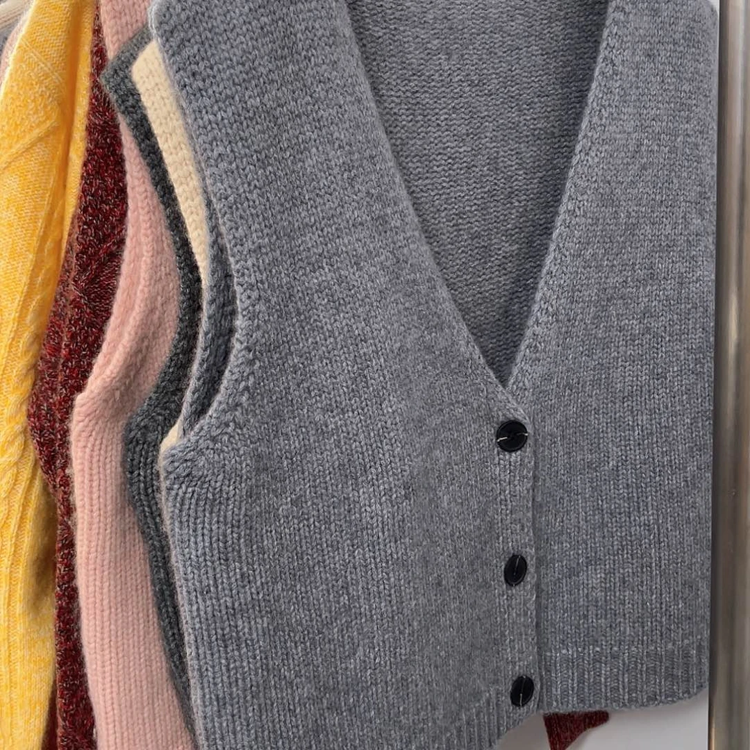 V领 羊绒 开衫 马甲