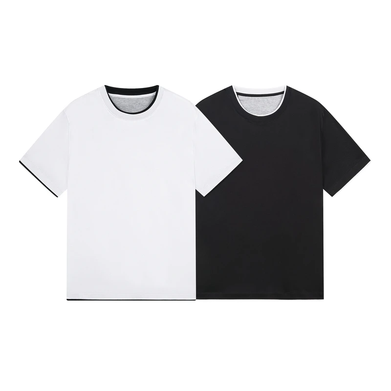 圆领短袖夏季凉感宽松拼接T恤夏季运动慵懒风千金风