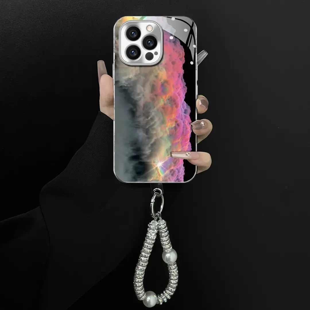 七彩祥云适用苹果vivo华为oppo小米iPhone16电镀玻璃壳手机壳