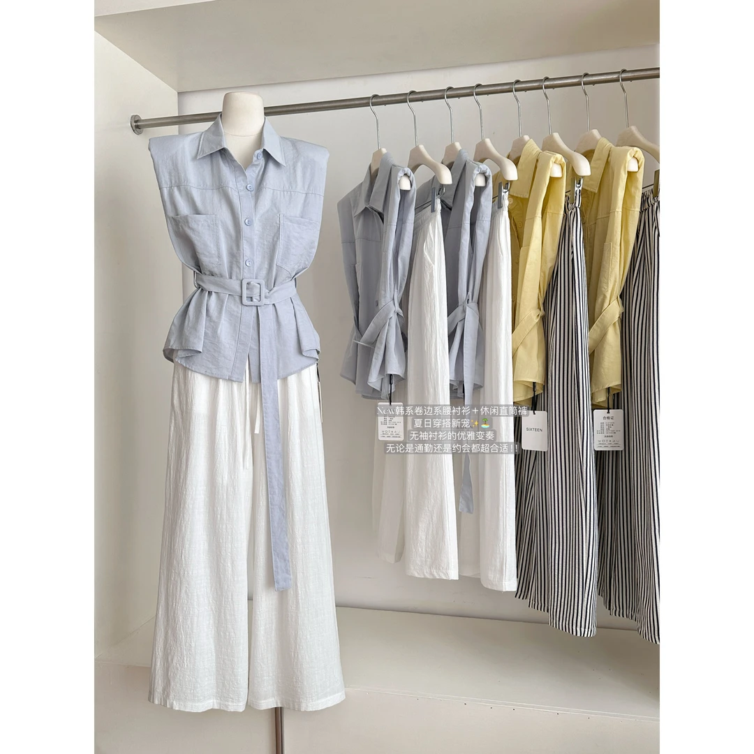 韩系气质翻领坎肩无袖衬衫时尚高级感别致小衫搭配休闲阔腿裤