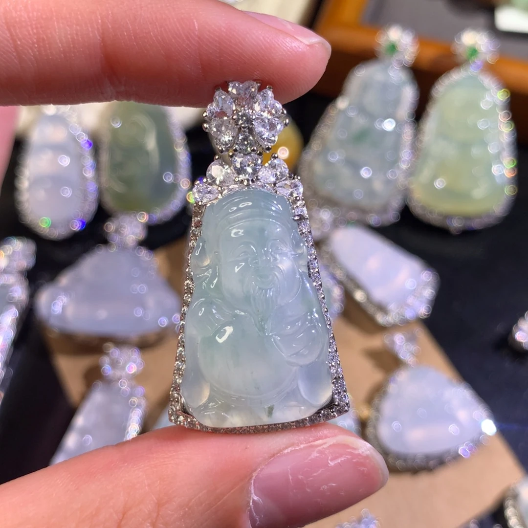 库***比翡翠银S925镶嵌吊坠(不含链)