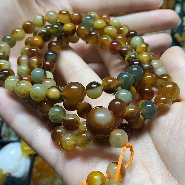 蛇纹石玉未镶嵌手链108粒多宝色手链项链