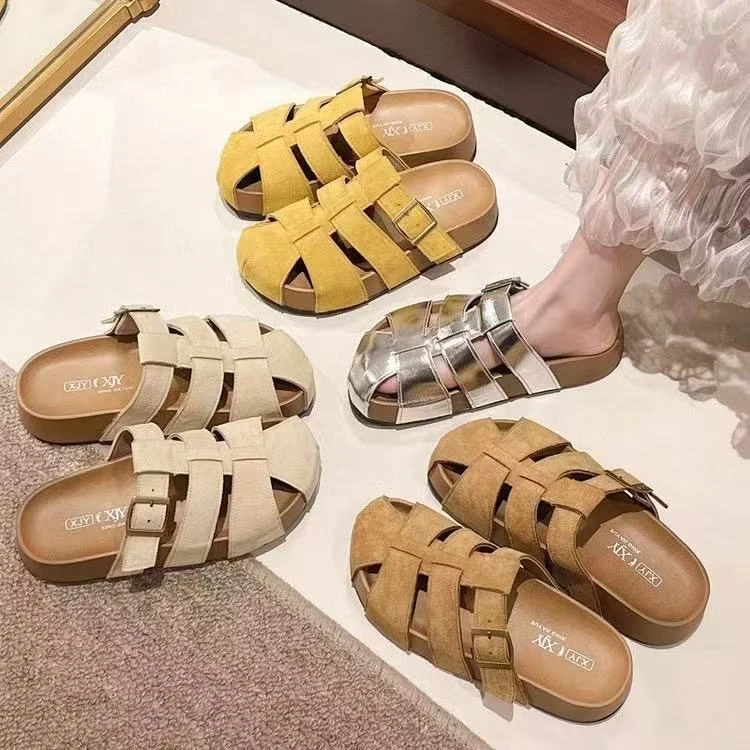 【青柠】镂空包头包头拖女外穿复古拖鞋韩版半拖沙丘废土风M-13