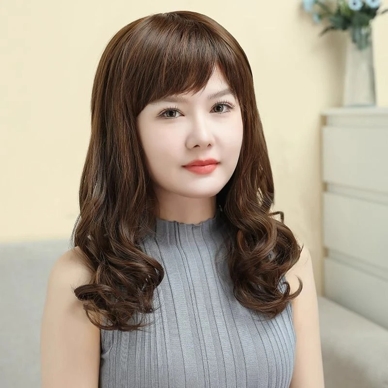 中老年妈妈时尚减龄假发长款卷发女士真发全头套全真自然真人发丝