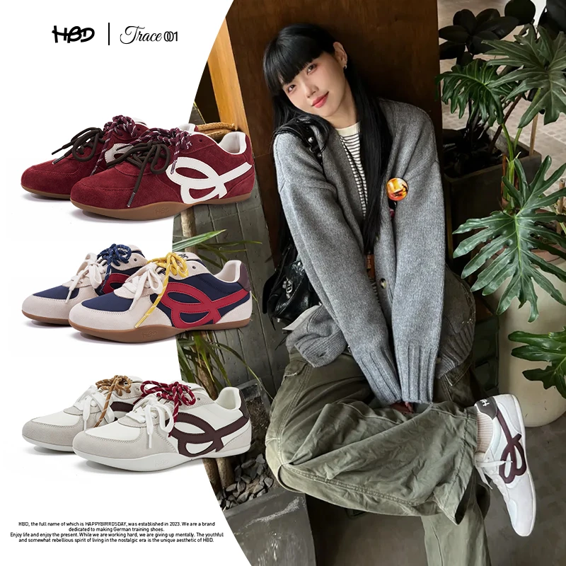 HBD2025新款时尚小尖头百搭复古休闲情侣同款运动男女休闲鞋