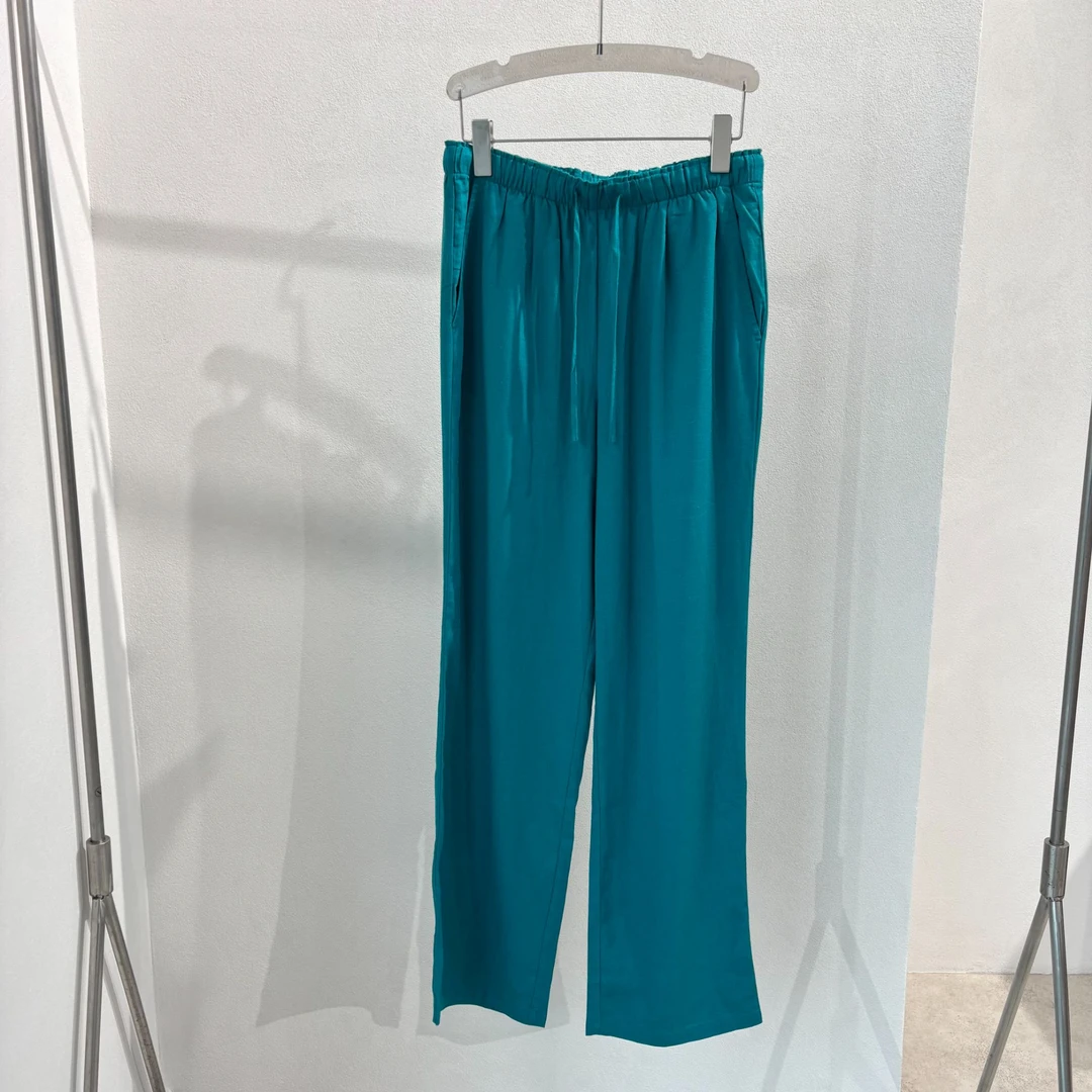 CKZ2174 法国客人订单 艾蓝色褶皱直筒裤