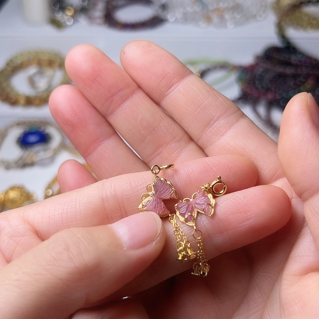 银S925镶嵌颈饰碧玺杨*花拍一发二