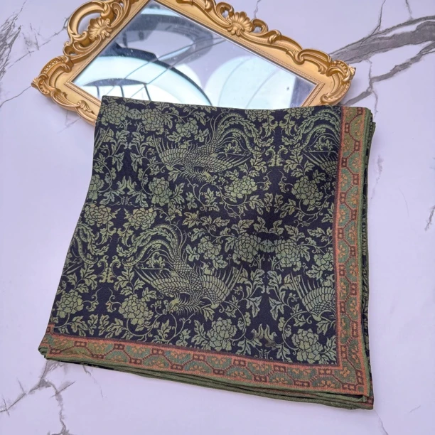 丝纡  凤凰于飞 四经绞萝香云纱桑蚕丝135*135左右围巾披肩