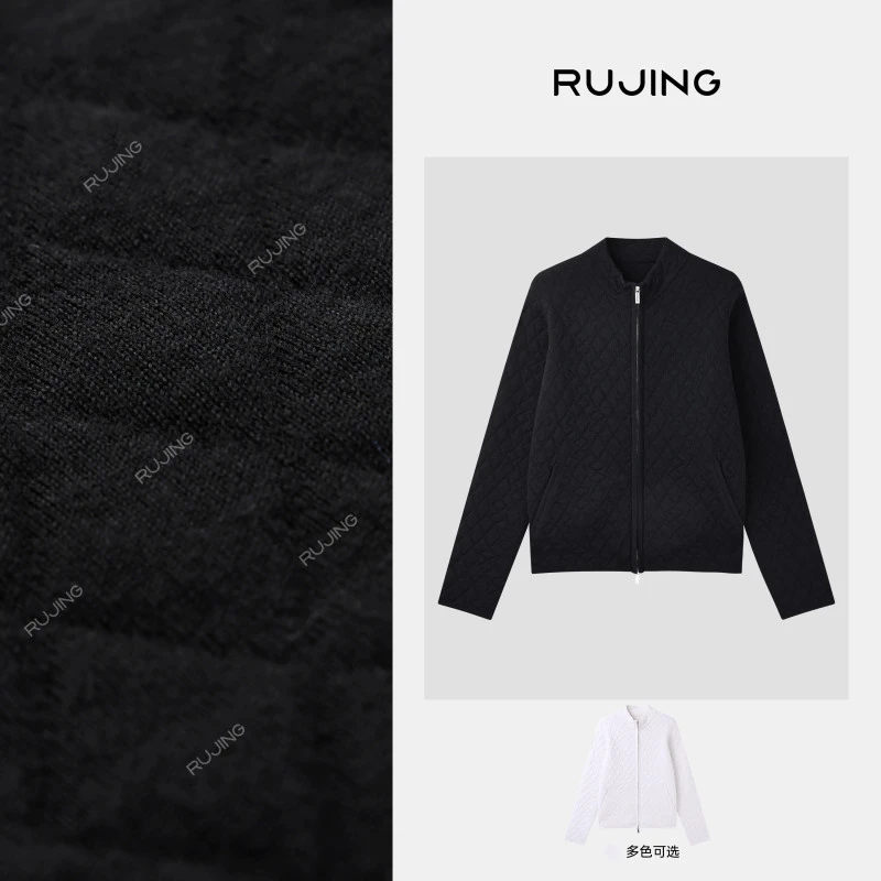 RUJING丨黑标【格纹精纺】立领菱格毛织休闲外套-2512MZYY277