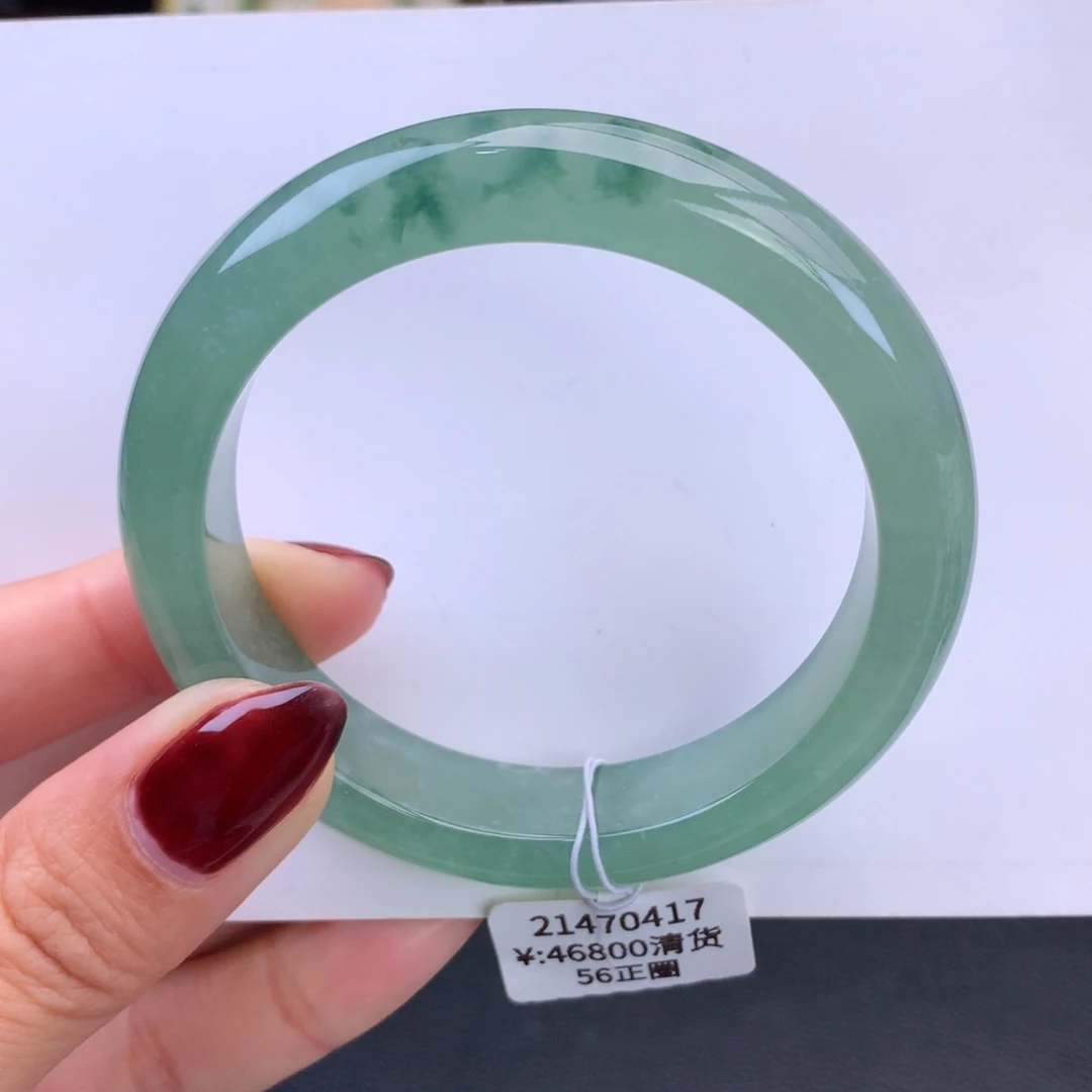 翡翠手镯未镶嵌冰晴绿飘花手镯