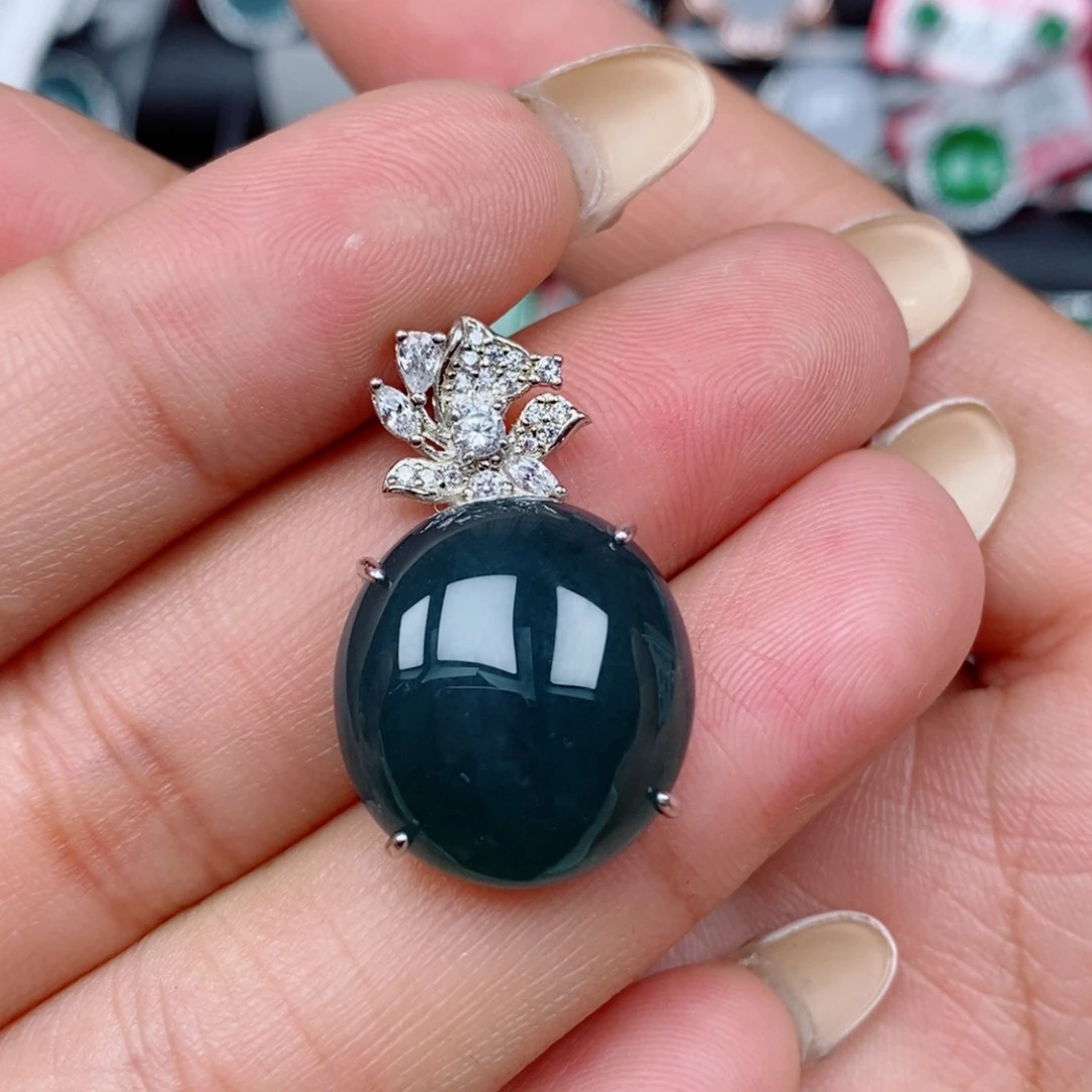 翡翠戒指银S925镶嵌吊坠