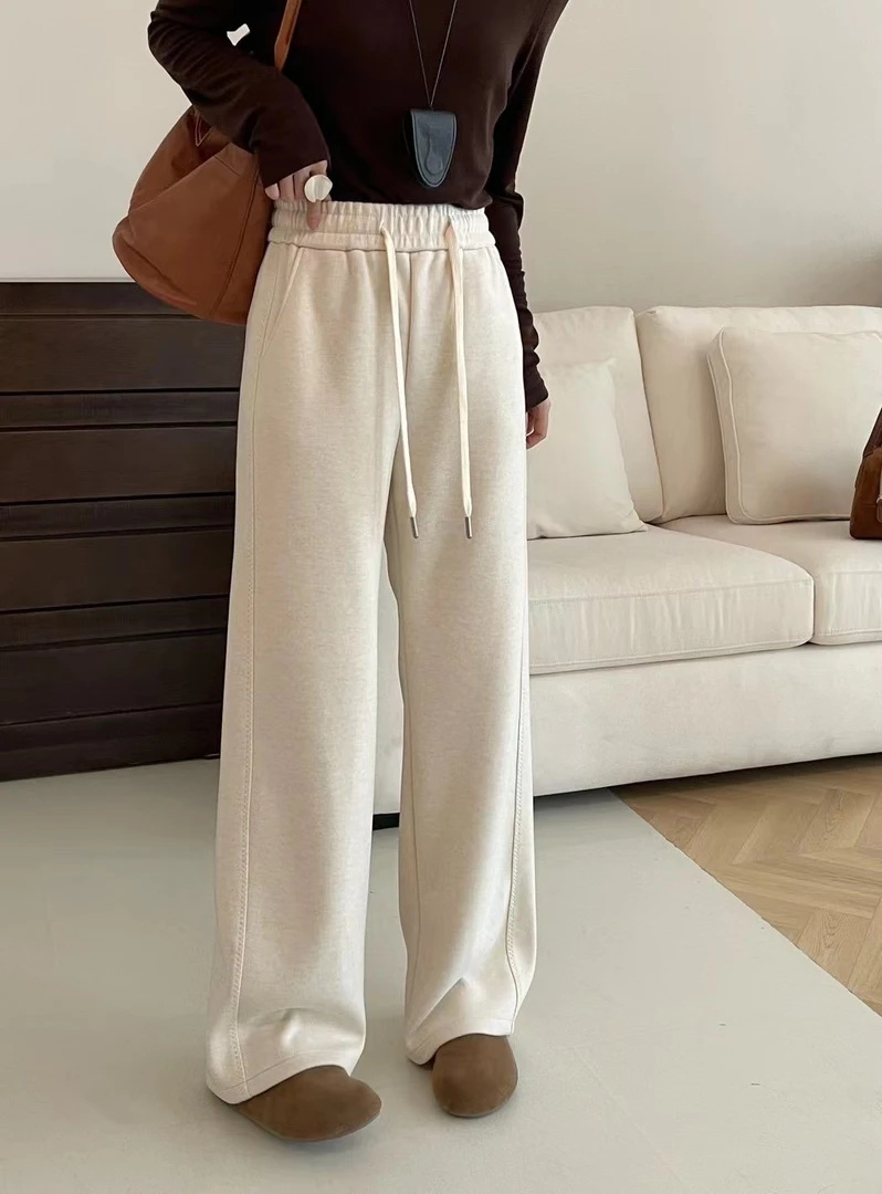 冬季百搭卫裤加绒阔腿裤