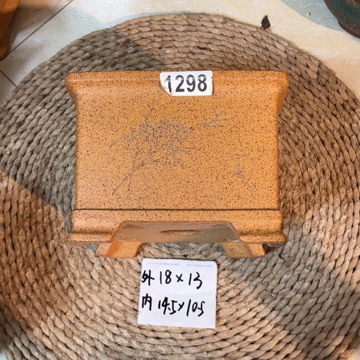 花盆紫砂  柴烧刻绘正方1298