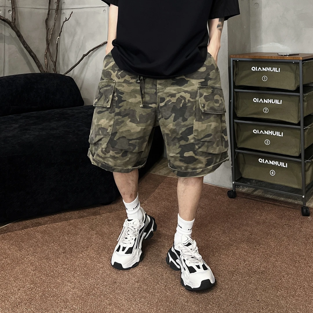 到位男装25ss夏季日系重磅水洗帆布迷彩工装6分短裤男524