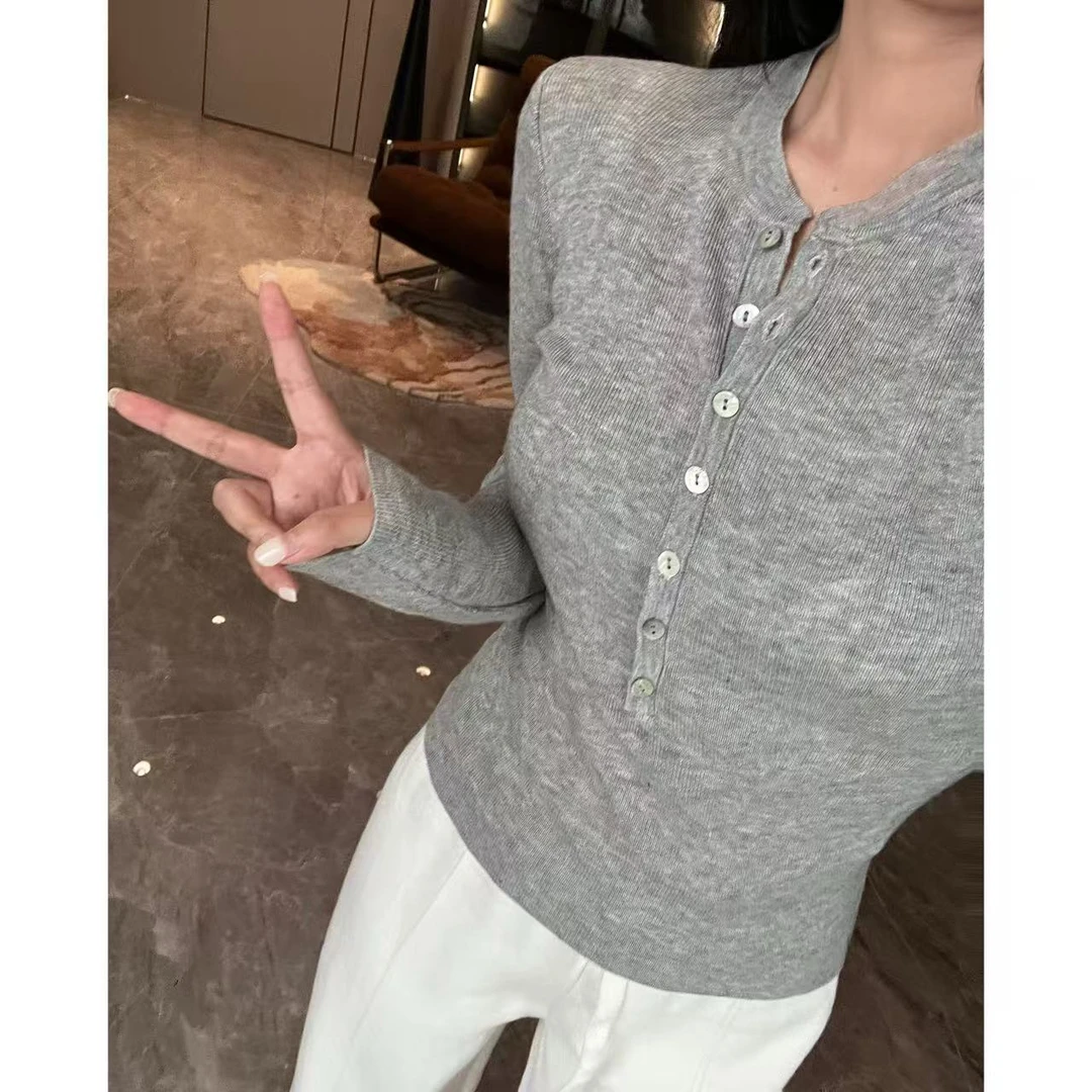 【请叫我大韩】简约休闲半开领纽扣显瘦修身百搭针织衫MY08S-005-1