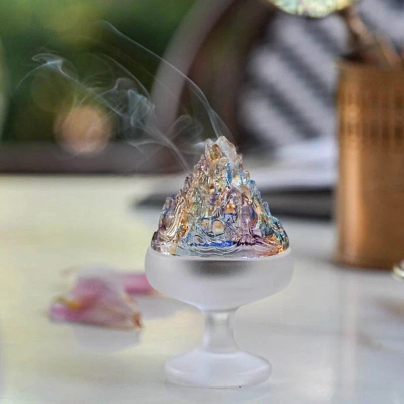 【奇居】琉璃香薰盘香香炉摆件博山炉小号(白+彩）