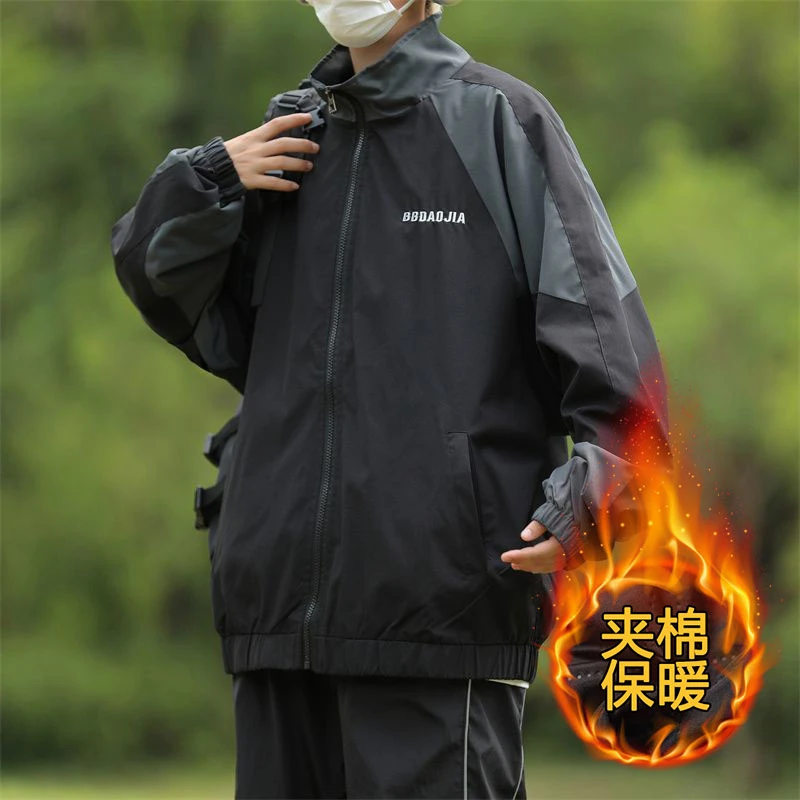 男冬季秋季翻领新款百搭时尚拼接机能夹克日系潮流上衣夹克