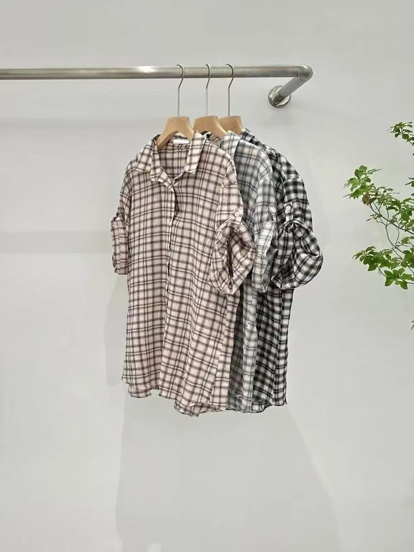 【慧姐韩国正品】2025夏新款PAD格子短袖衬衫上衣/N0退N0换