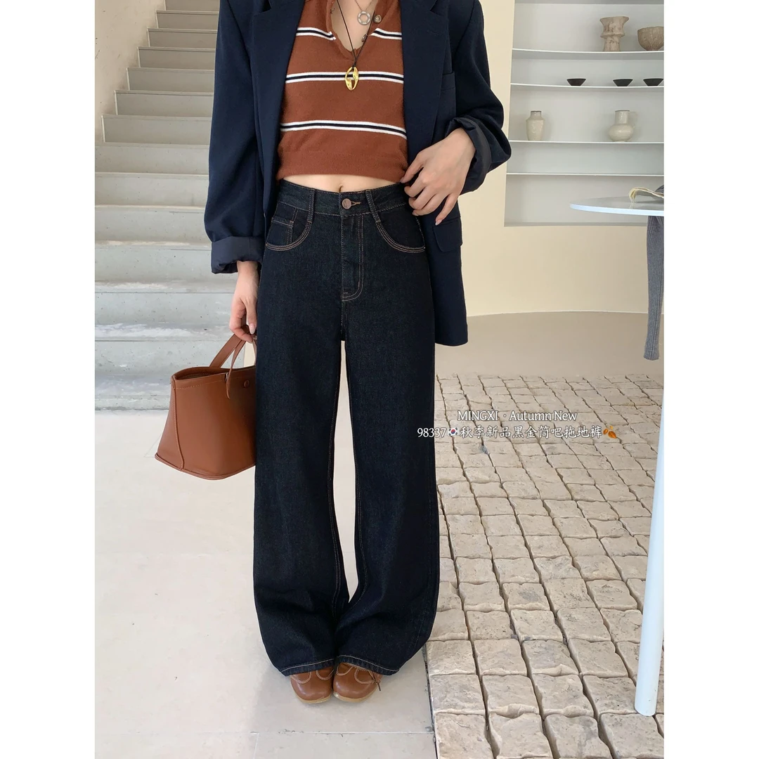 鑫燃KIKI 秋季新品黑金筒吧拖地牛仔裤 98337 MX
