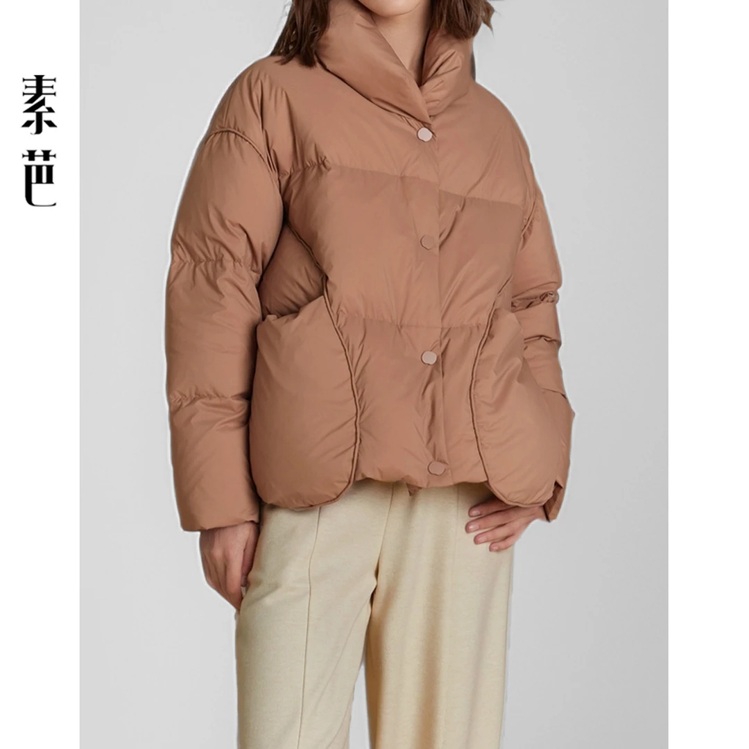 素芭宽松箱型围脖领保暖羽绒服女冬季时尚百搭慵懒感短外套SS0865