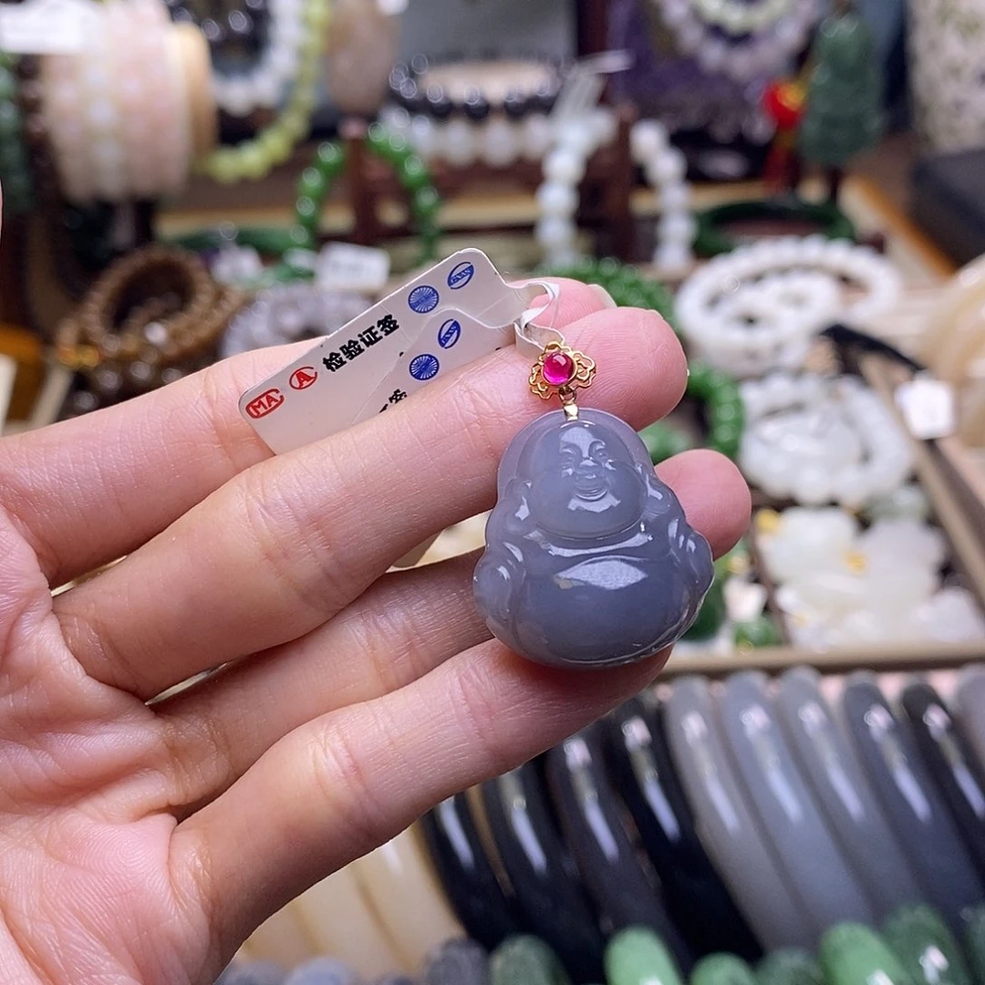 颈饰未镶嵌和田玉浓烟紫清货佛公吊坠