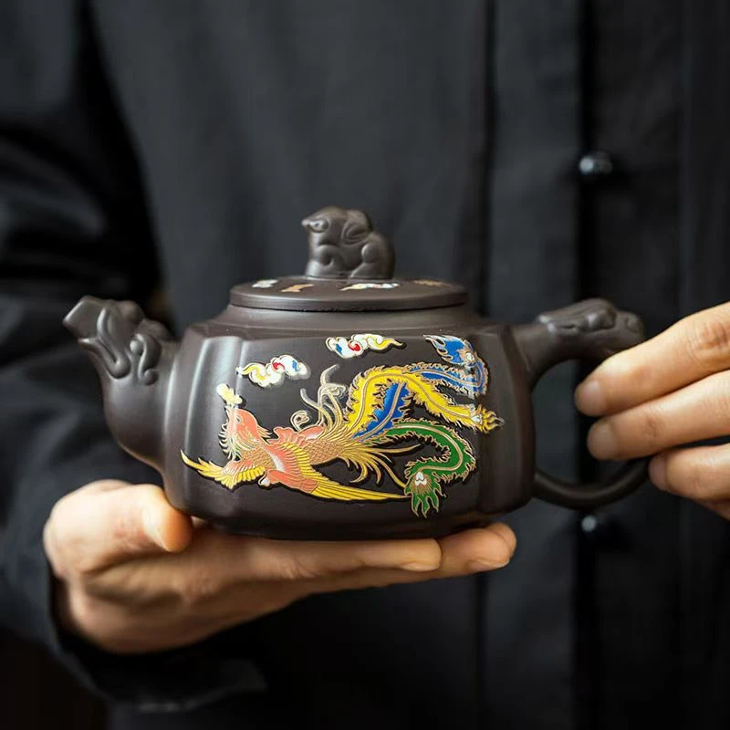 龙凤呈祥遇热变色四方凤鸣壶330cc一壶两杯 1