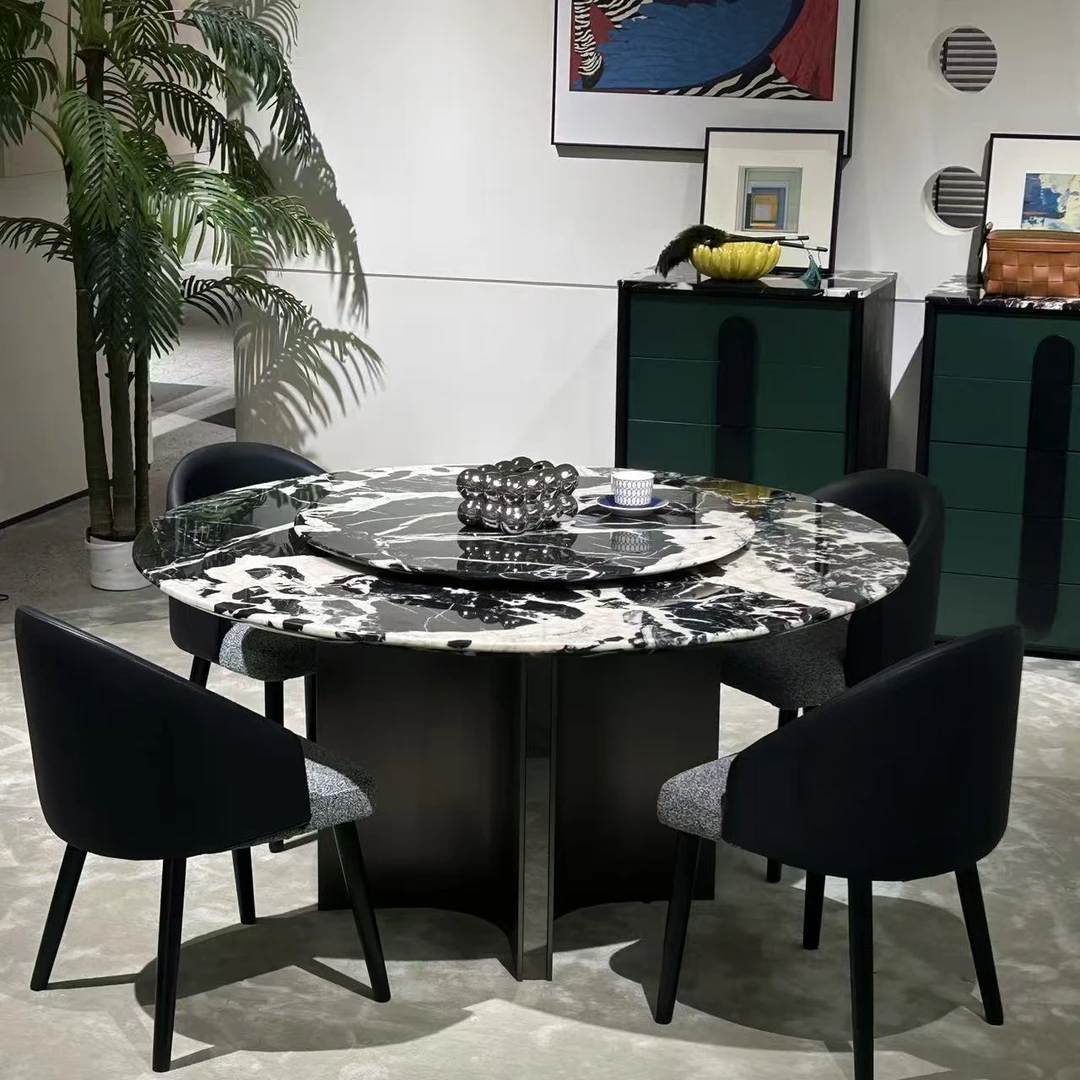 【春哥严选】宝格丽黑天然奢石餐桌意式轻奢高级感餐台天然石圆桌KS