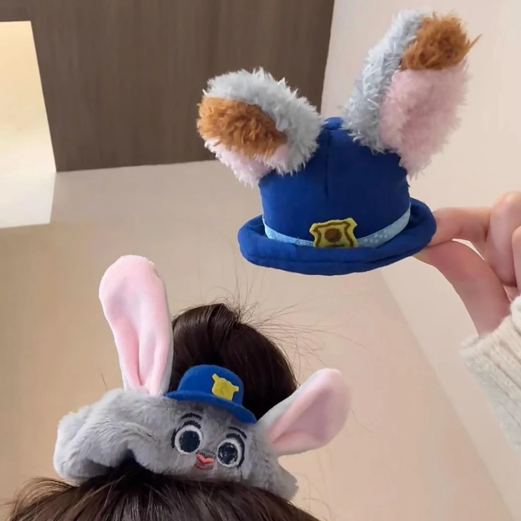 秋冬疯狂城朱迪兔子帽子警官动物大肠发圈头绳可爱毛绒发夹发饰LY