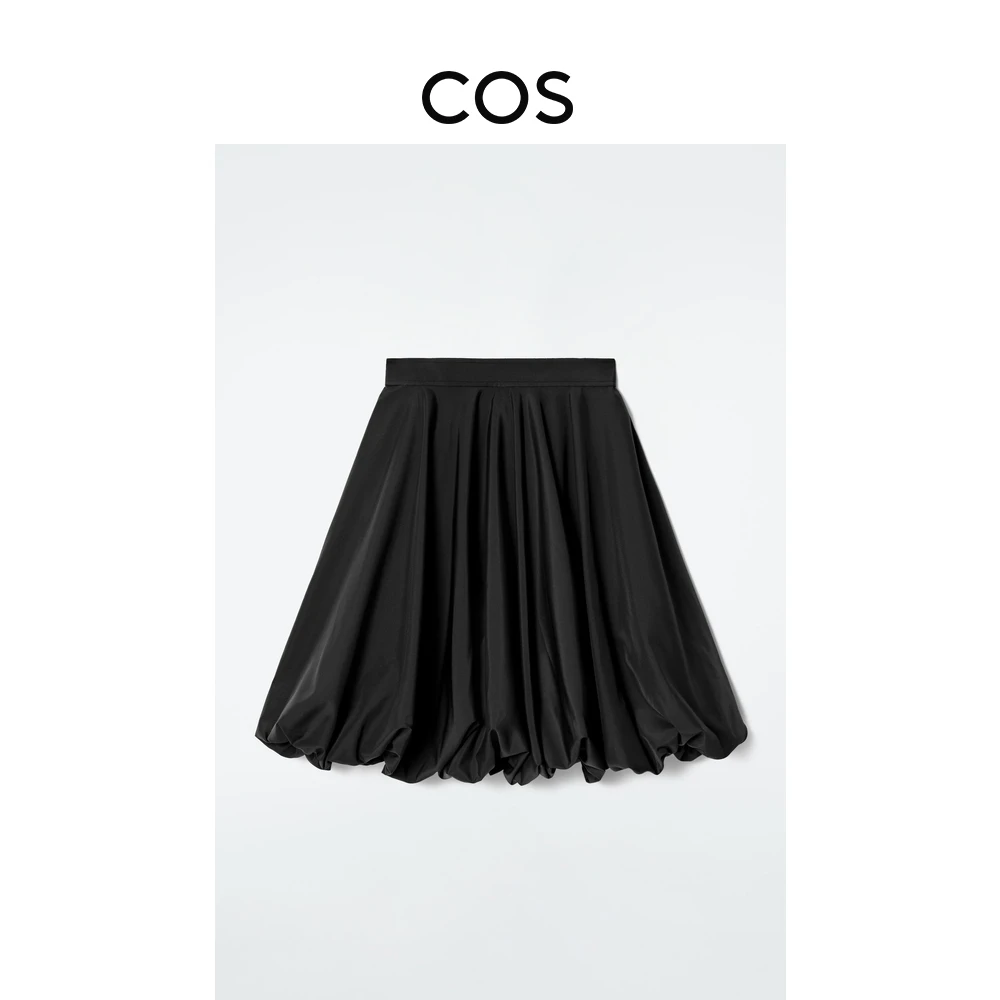 COS女装 休闲版型泡泡褶边迷你裙黑色2025春季新品1264892001