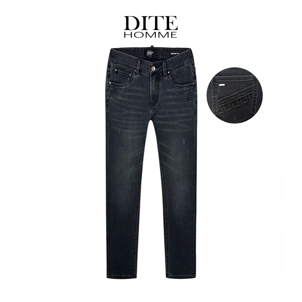 DITE迪特男士秋季时尚百搭纯色直筒牛仔裤弹力休闲春秋