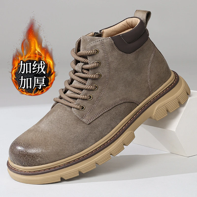 【R5953】冬季新款加绒保暖工装靴复古男士休闲短靴马丁靴