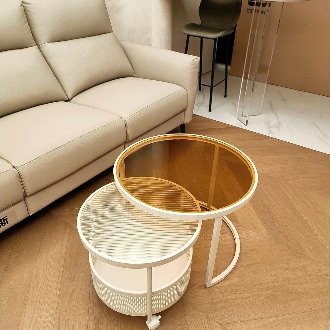 圆形茶几奶油风轻奢现代简约客厅家用小户型可移动玻