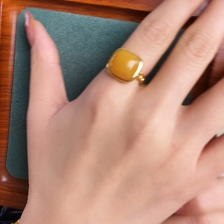 蜜蜡银S925镶嵌戒指戒指