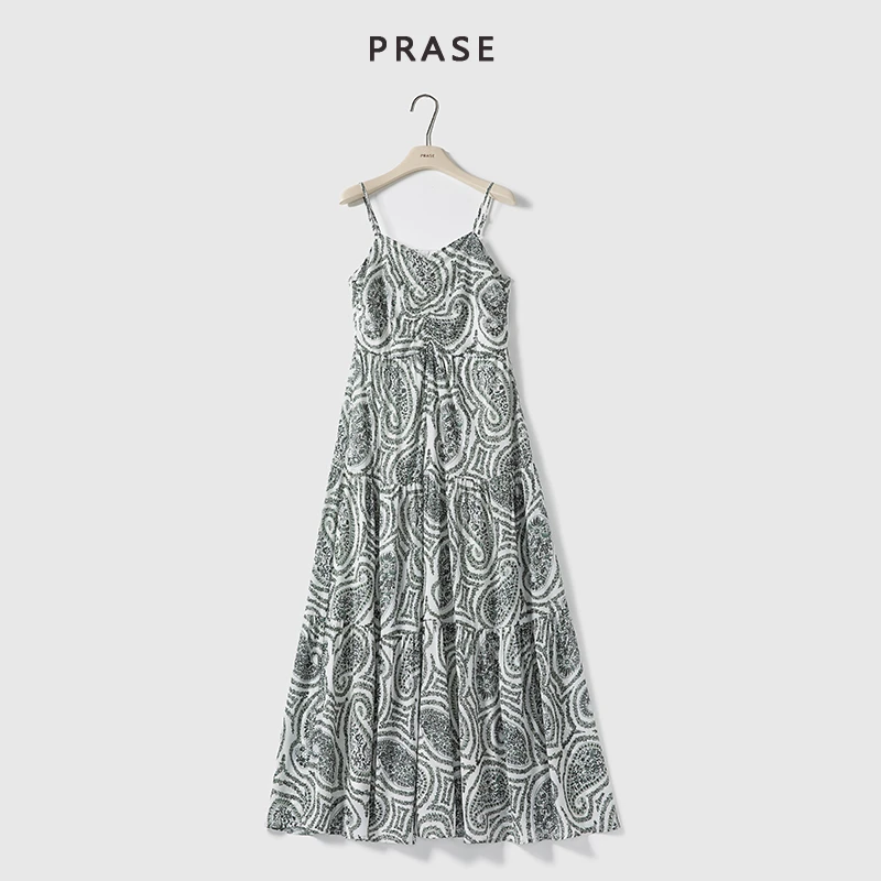 PRASE·噜【手绘艺术】微胖轻奢设计款夏女印花吊带连衣裙PR506C106