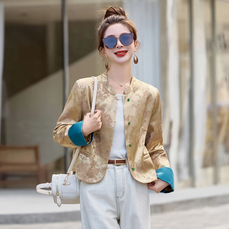 2025早春新中式国风提花高级感短外套女复古设计感气质减龄上衣潮