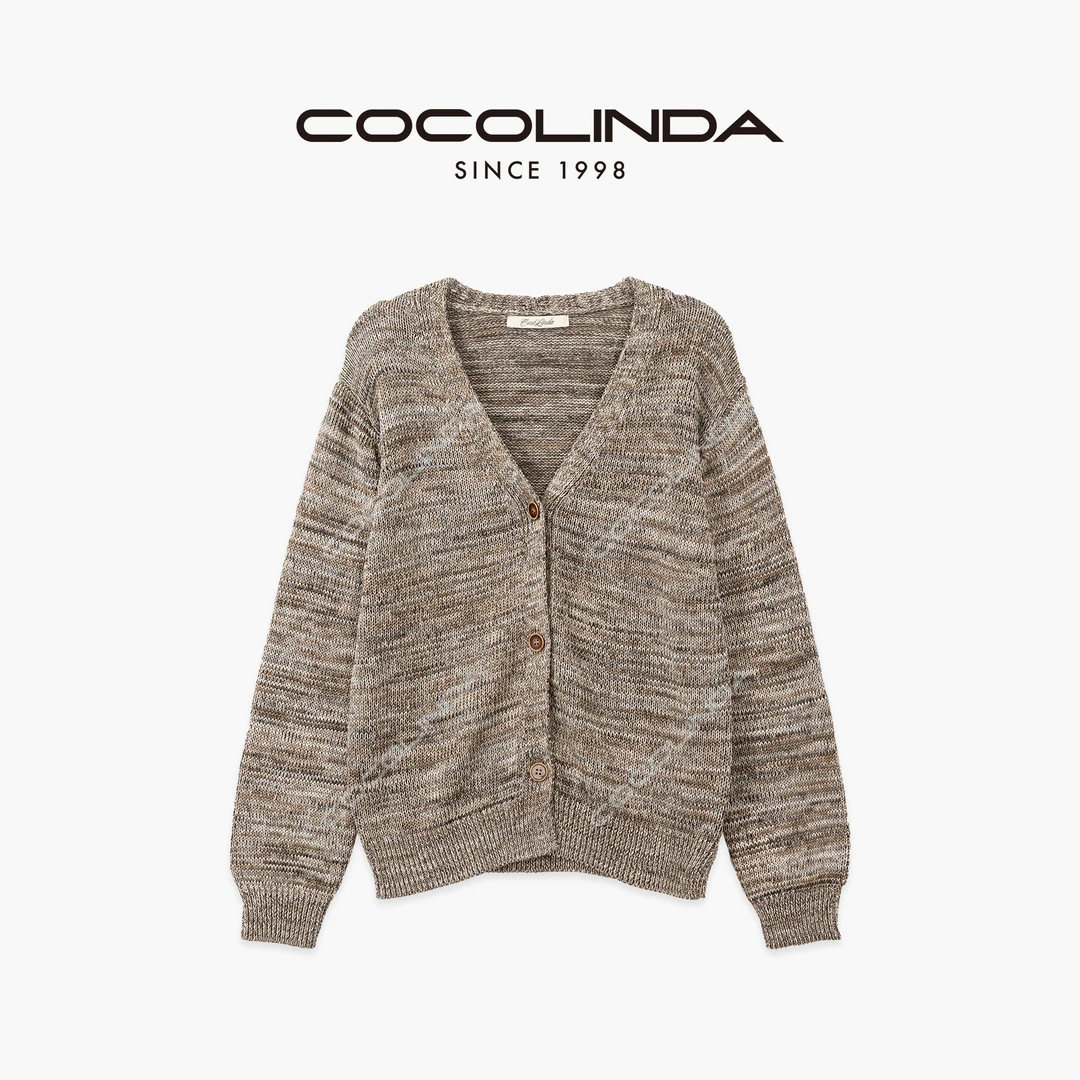 COCOLINDA | 100%棉5针V领欧美粗细混纱平纹套头开衫S5176 拍大