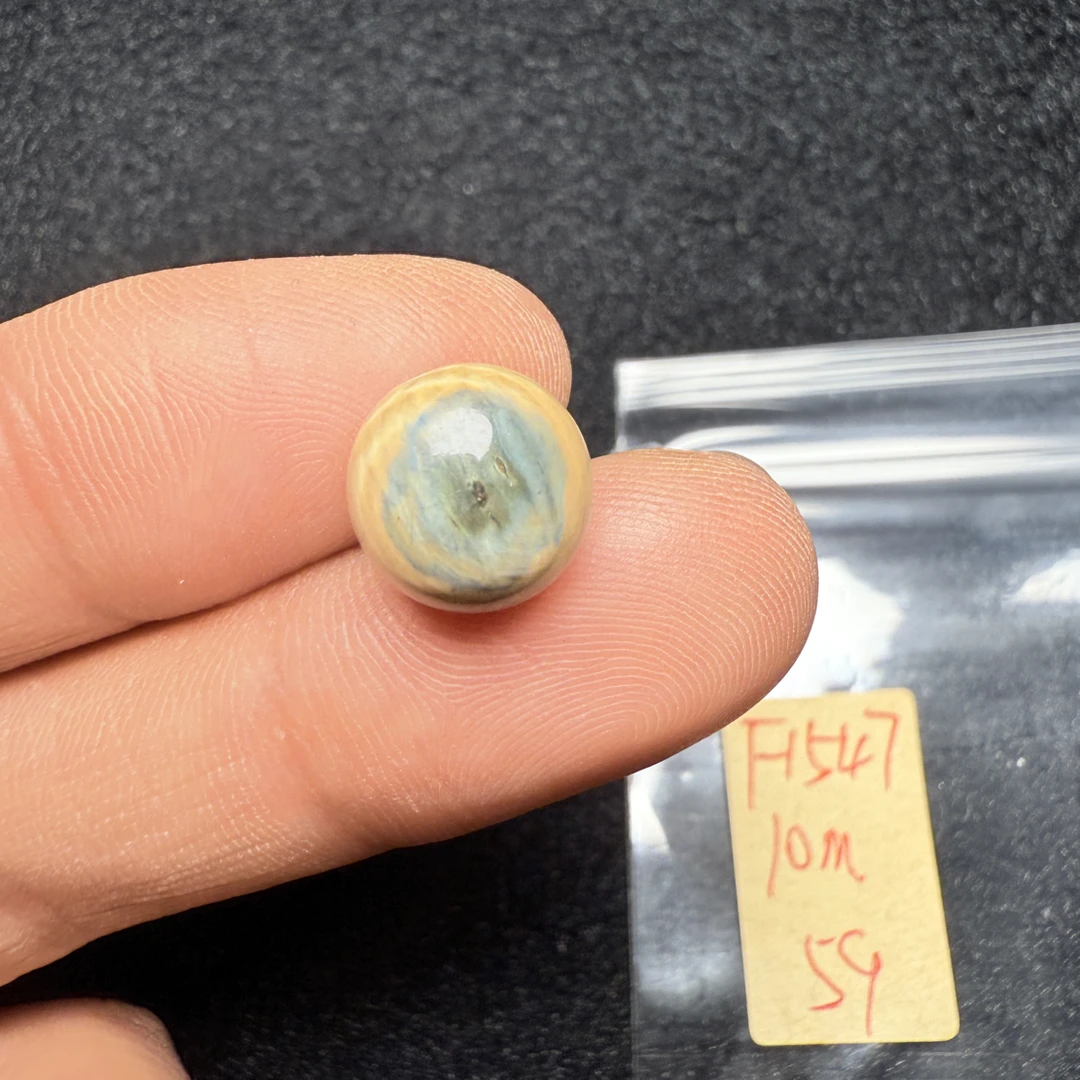 F1547猛犸象牙冰料蓝眼睛圆珠10mm