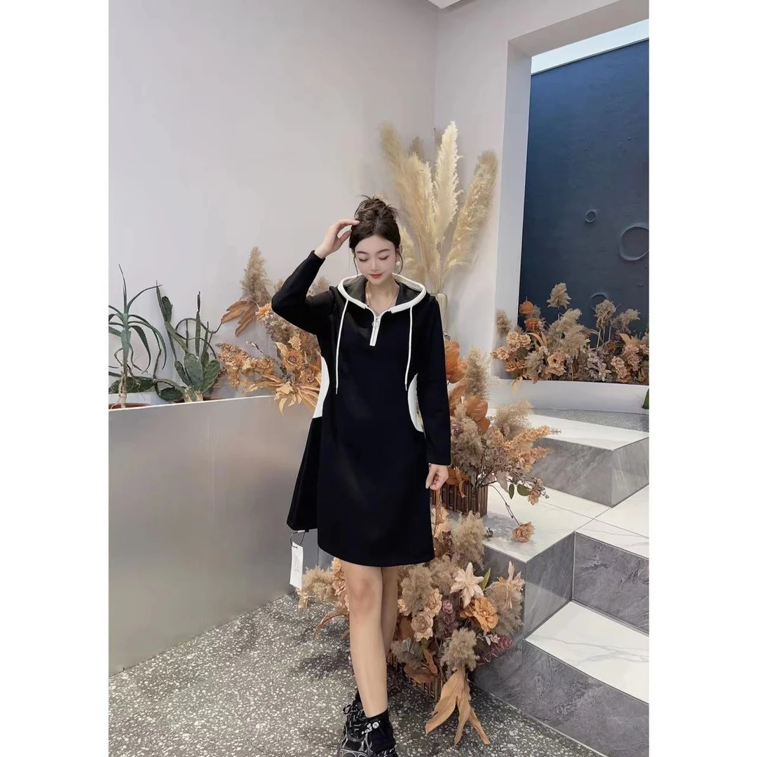 大码300斤可穿高级感长短款遮肉显瘦藏肚子收腰连帽连衣裙23066