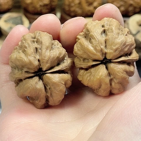 文玩核桃把件半*招财进宝带彩38+