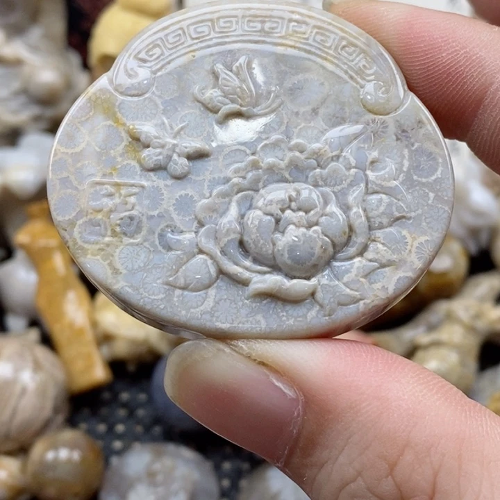 颈饰未镶嵌硅化珊瑚（珊瑚玉）