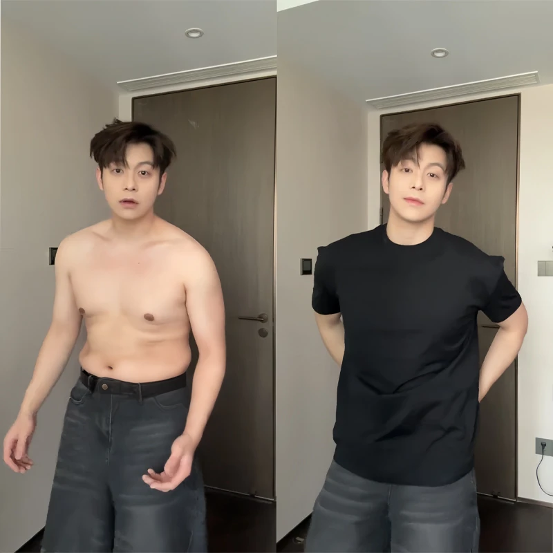 半截袖小修身正肩t恤男款美式健身训练短袖cleanfit重磅领口5黑色